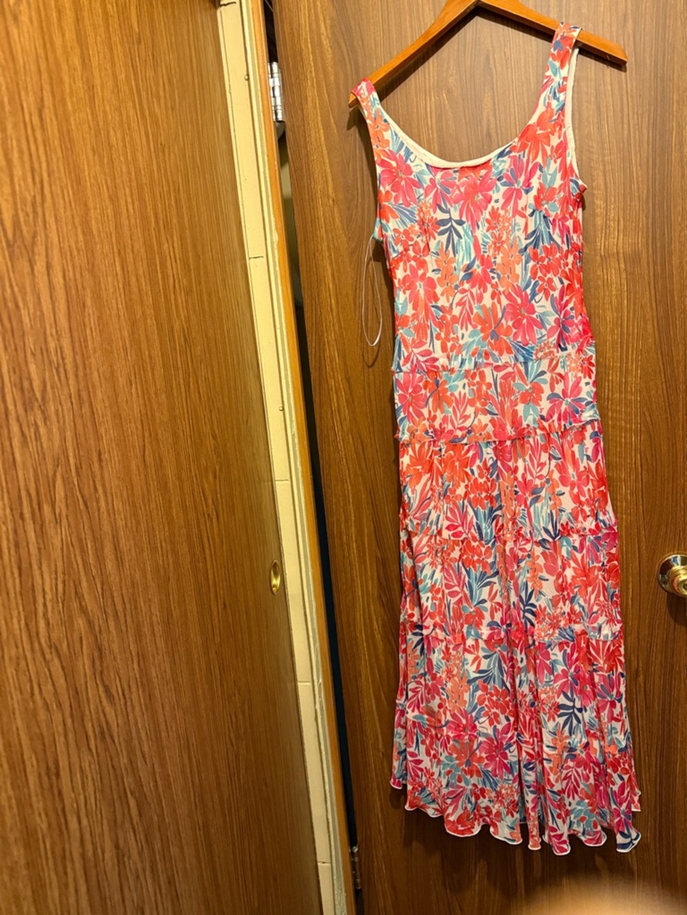 Jones New York Coral and Teal Floral Sleeveless Maxi Dress